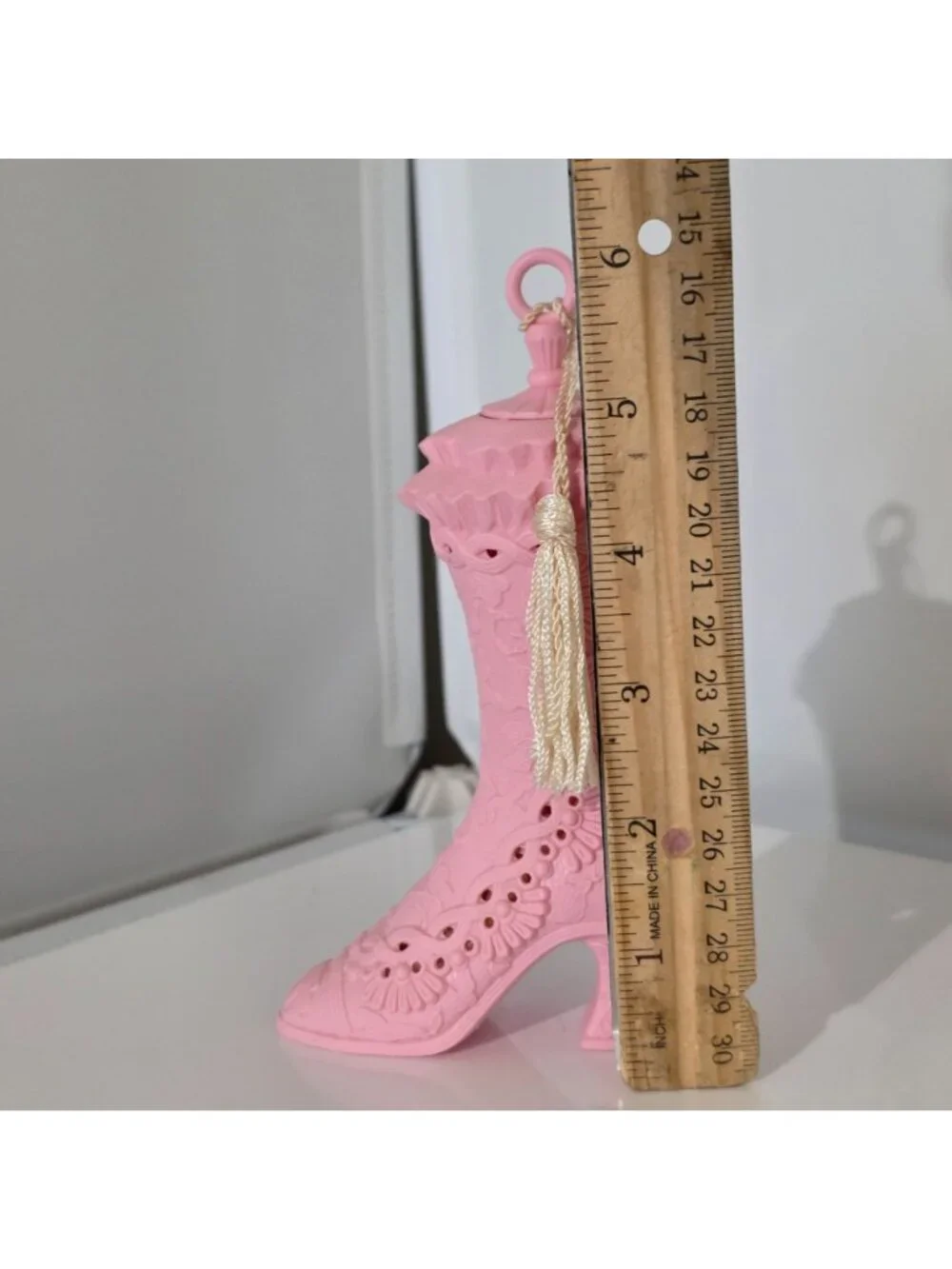 Vtg Avon Victorian Frilly Boot Closet Pomander Pink Tassel Coquette In Box Wax